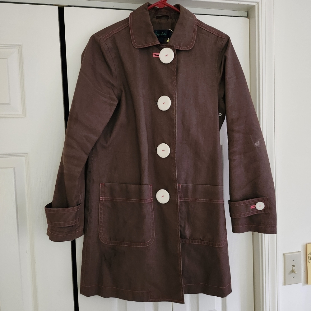 Women's Boden spring fall Medium big button Brown trench coat Jacket sz 8 - Picture 16 of 16